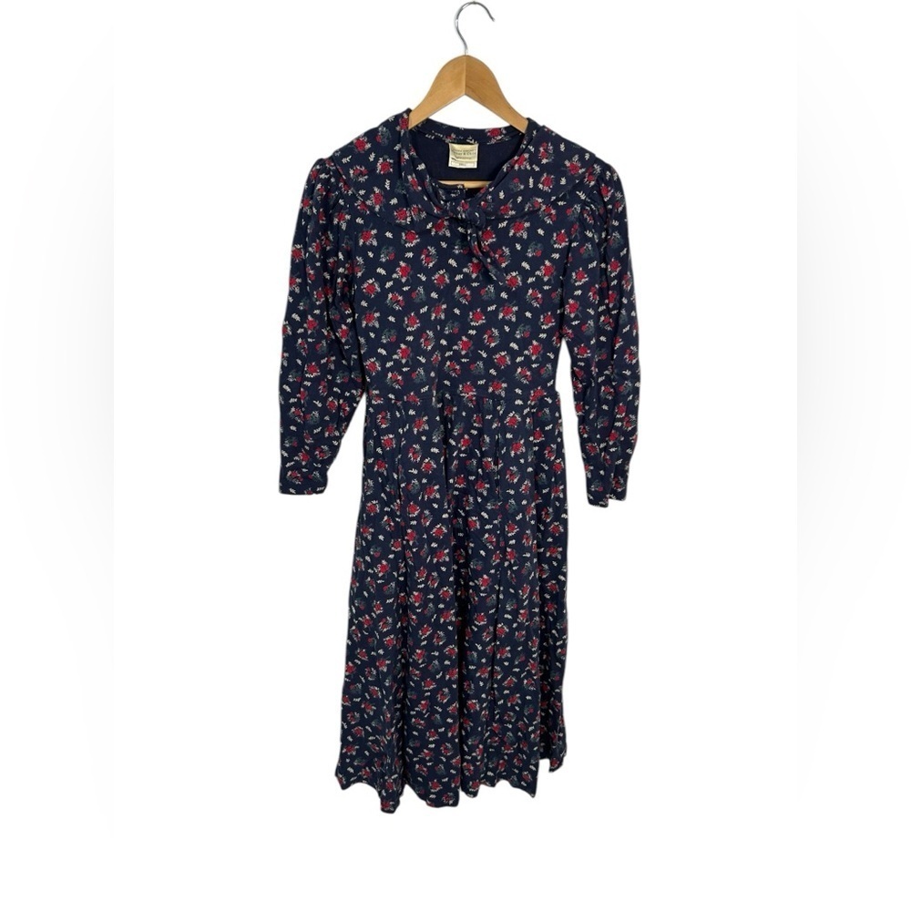 Vtg Laura Ashley Sailor Collar Dress Barn Farm Floral Cottagecore Midi Sz Small